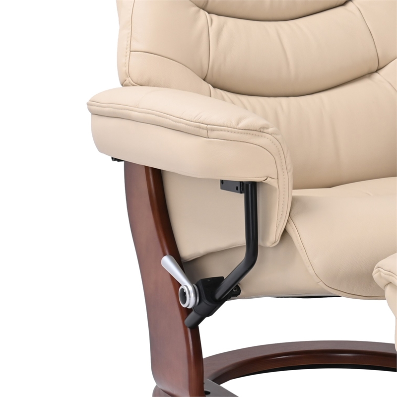 Callano Leather Swivel Recliner with Storage Ottoman in Taupe