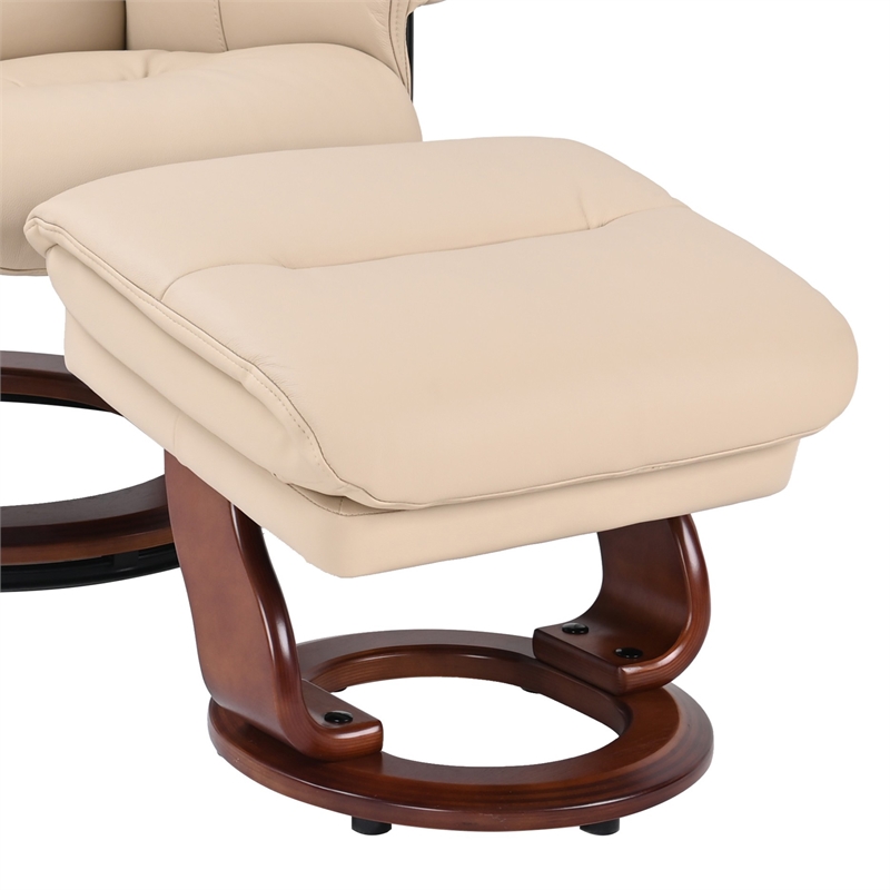 Callano Leather Swivel Recliner with Storage Ottoman in Taupe