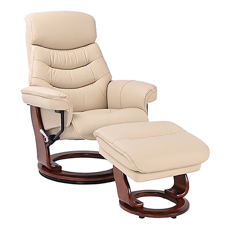 Callano Leather Swivel Recliner with Storage Ottoman in Taupe