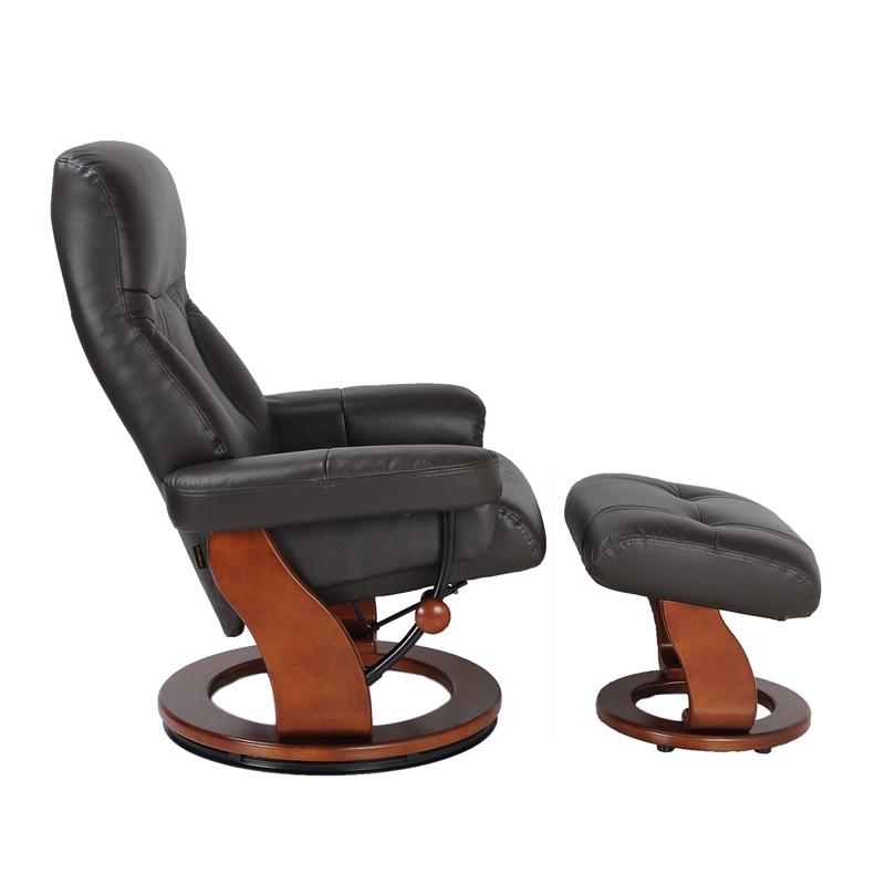 Cortina Leather Swivel Recliner with Matching Ottoman in Brown