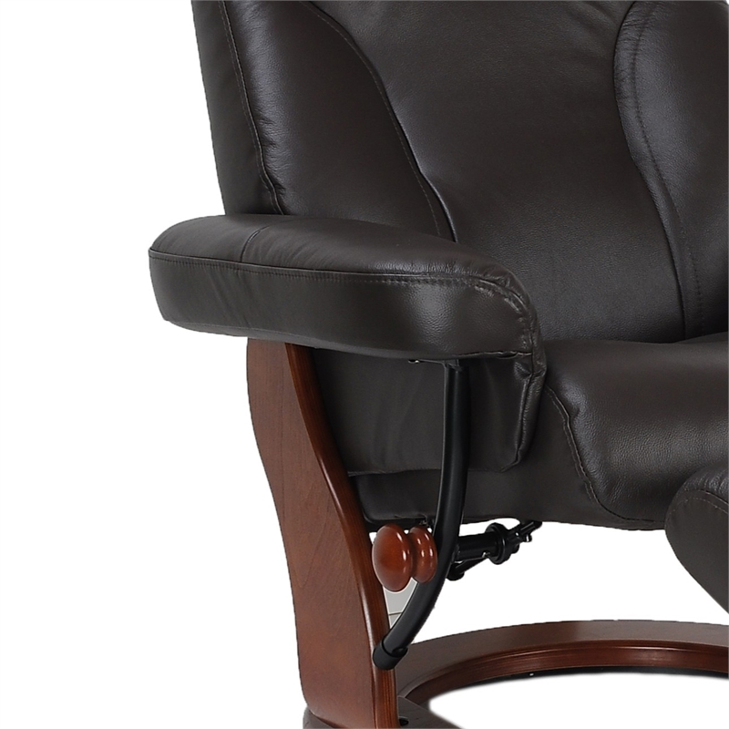 Cortina Leather Swivel Recliner with Matching Ottoman in Brown