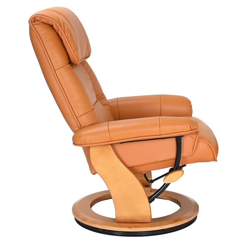 Muscat Leather Swivel Recliner with Matching Ottoman in Orange