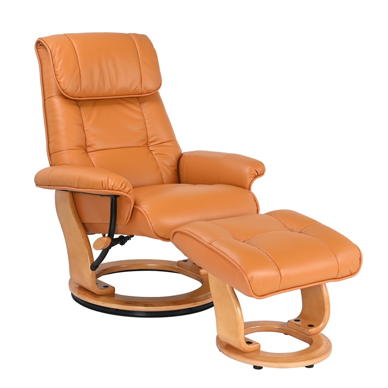 Muscat Leather Swivel Recliner with Matching Ottoman in Orange