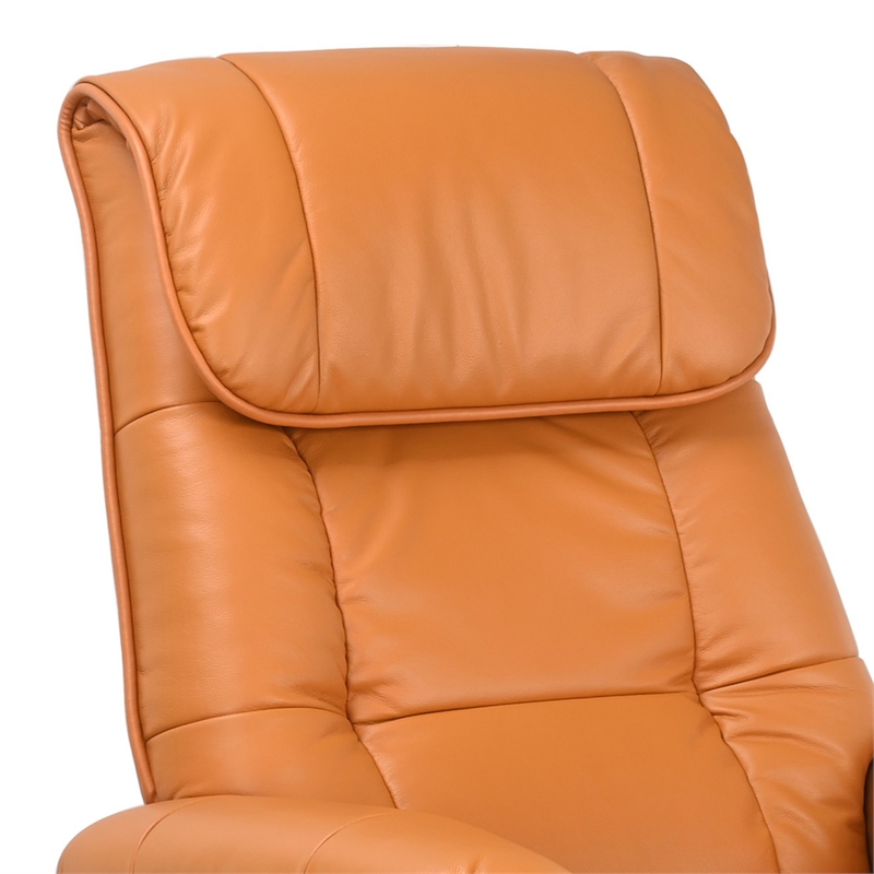 Muscat Leather Swivel Recliner with Matching Ottoman in Orange
