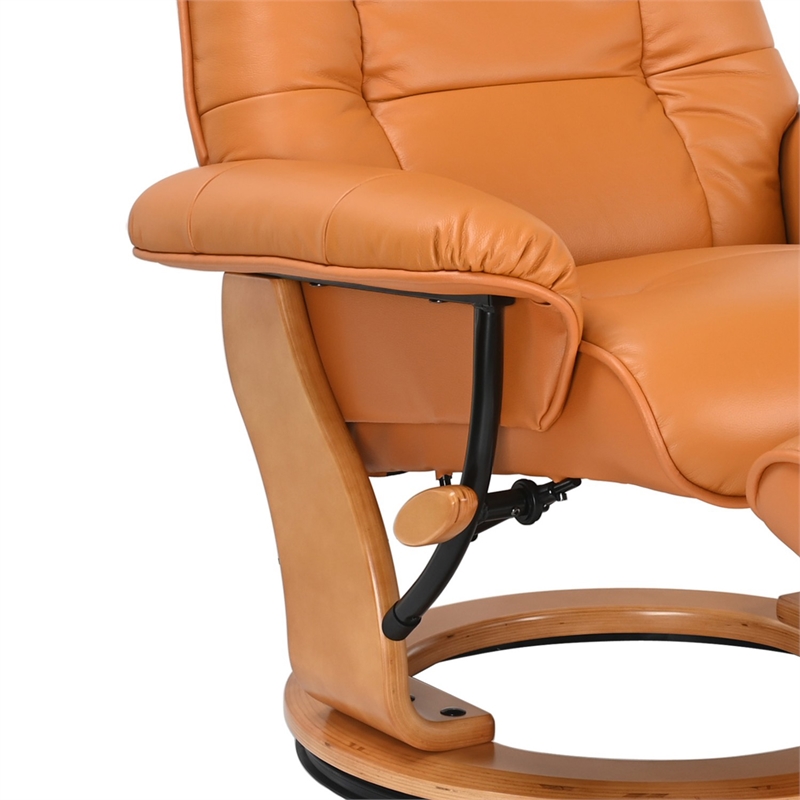 Muscat Leather Swivel Recliner with Matching Ottoman in Orange