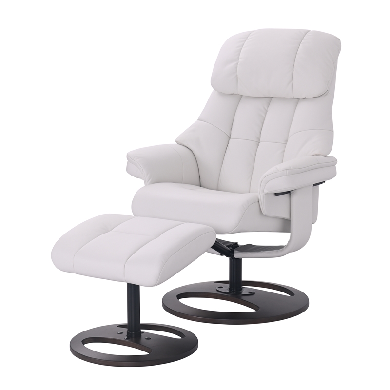 Rylan Upholstered Swivel Recliner with Matching Ottoman in White