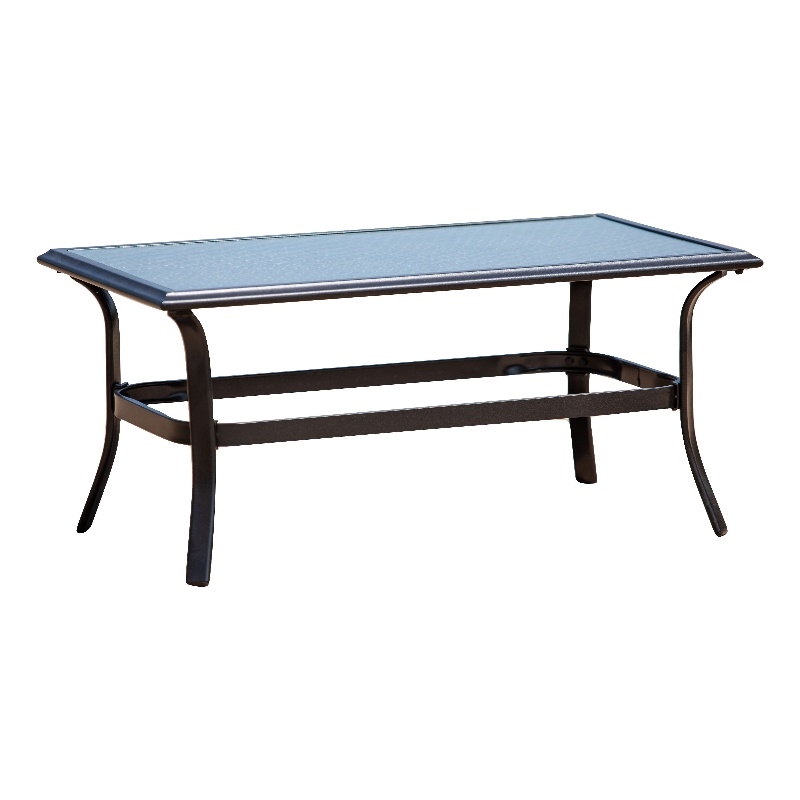Steel Frame Rectangle Patio Furniture Coffee Table in Black with Tempered Glass