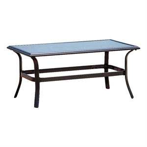 Steel Frame Rectangle Patio Furniture Coffee Table in Black with Tempered Glass