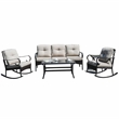 Steel Frame Rectangle Patio Furniture Coffee Table in Black with Tempered Glass