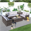 Direct Wicker Rattan Patio 6-Piece Conversation Sofa Sets in Brown with Cushions