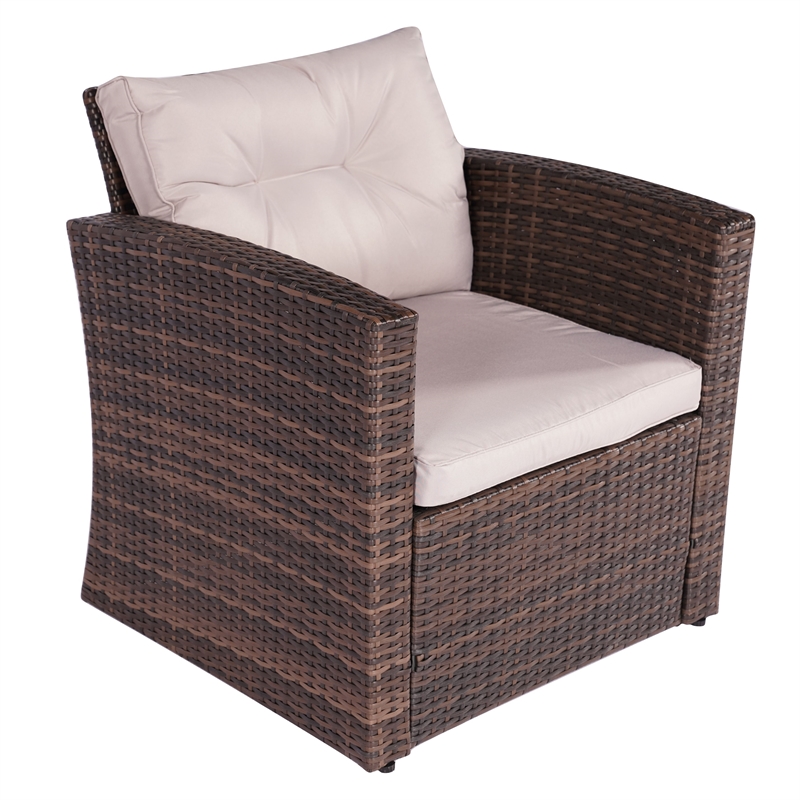 Direct Wicker Rattan Patio 6-Piece Conversation Sofa Sets in Brown with Cushions