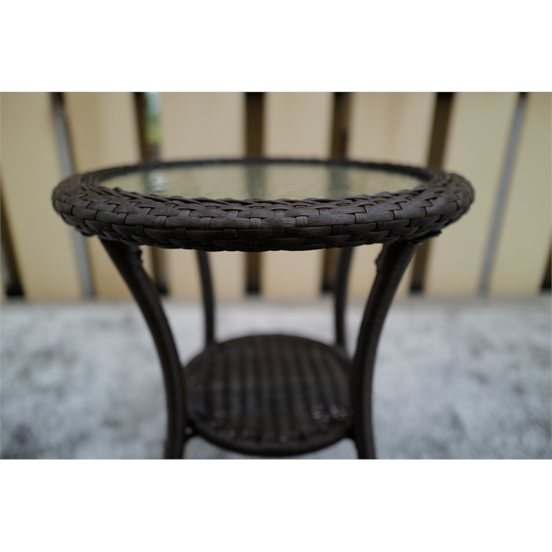 Direct Wicker 3PC Rattan Patio Bistro Set in Dark Brown with Brown Cushions