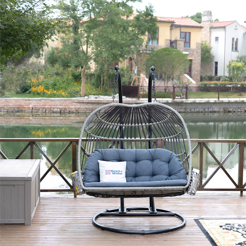 Direct Wicker Double Seat Patio Swing Chair with Gray Cushion
