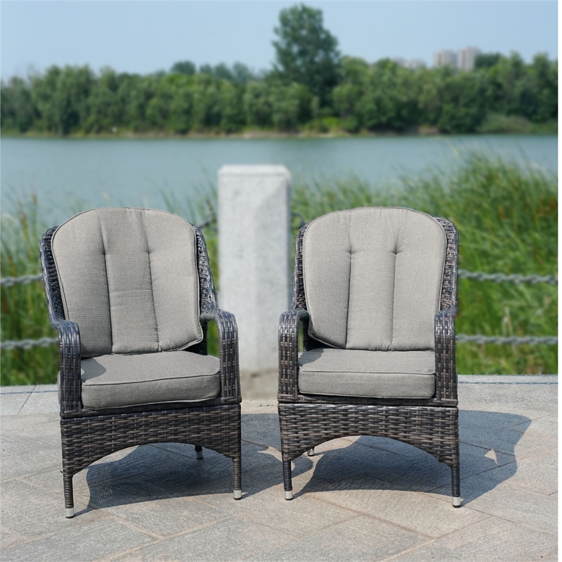 Direct Wicker Patio Furniture Rattan Dining Chairs in Brown- 2 Pack