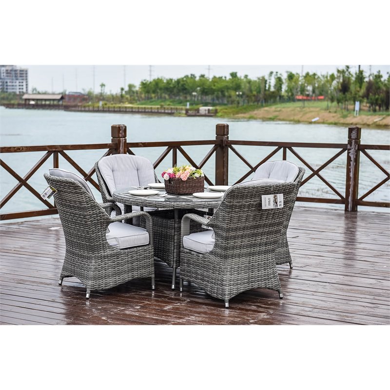 Direct Wicker Patio Furniture Rattan Dining Chairs in Gray with Cushions- 2 Pack