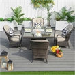 Direct Wicker Brown Rattan 4 Seat Square Gas Fire Pit Set with Dining Chairs