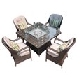 Direct Wicker Brown Rattan 4 Seat Square Gas Fire Pit Set with Dining Chairs