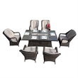 Direct Wicker Brown Rattan 6 Seat Gas Fire Pit Dining Set with Armchair