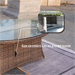 Brown Rattan Outdoor Gas Fire Pit Table Patio Dining Table with Wind Guard