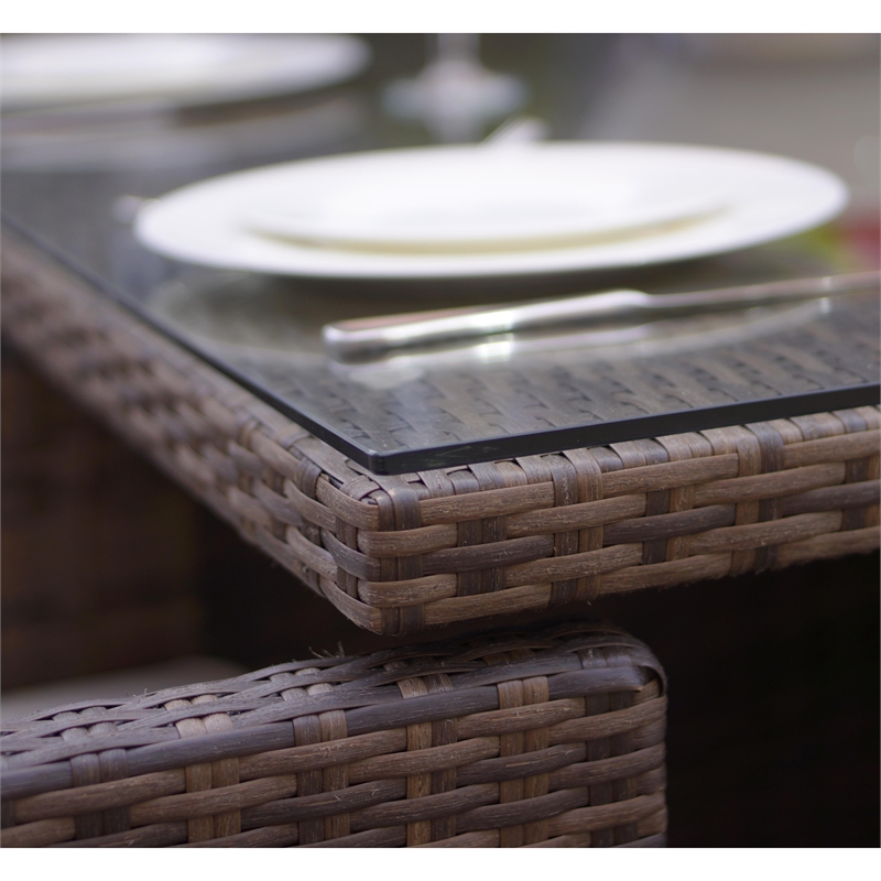11-Pieces Brown Rattan Outdoor Dining Table with Beige Cushions