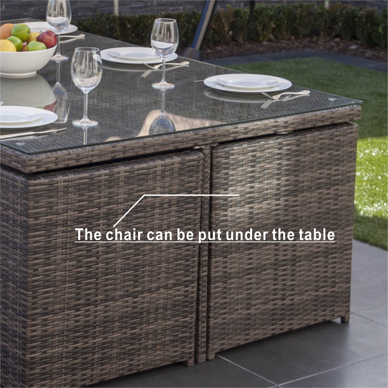 11-Pieces Brown Rattan Outdoor Dining Table with Beige Cushions