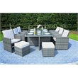 Gray Rattan 11-Pieces Patio Furniture and Outdoor Dining Table with Cushions