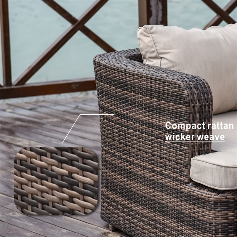 Direct Wicker Brown Rattan Deep Seating Group Sunbed Daybed Set with Cushion