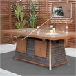 7-Piece Brown Rattan Seating Sofa Set with Firepit and Ice Container Table