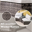 Direct Wicker Rattan Halfmoon Sectional Sofa Set with Square Firepit Table -Gray