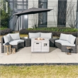 Direct Wicker Rattan Halfmoon Sectional Sofa Set with Square Firepit Table -Gray