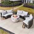 Direct Wicker 9-Pieces Gray Halfmoon Sectional Sofa Set with Round Firepit Table