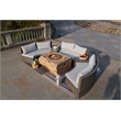 6-Pieces Gray Aluminum Halfmoon Sectional Seating with Rectangle Grain Firepit