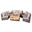 6-Pieces Gray Aluminum Halfmoon Sectional Seating with Rectangle Grain Firepit