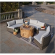 6-Pieces Gray Aluminum Halfmoon Sectional Seating with Round Grain Firepit