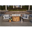 6-Pieces Gray Aluminum Halfmoon Sectional Seating with Round Grain Firepit