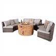 6-Pieces Gray Aluminum Halfmoon Sectional Seating with Round Grain Firepit