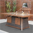 Brown Aluminum 6 Seat Rectangle Firepit and Ice Container Dining Set
