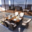 Brown Aluminum 6 Seat Rectangle Firepit and Ice Container Dining Set