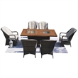 Brown Aluminum 6 Seat Rectangle Firepit and Ice Container Dining Set