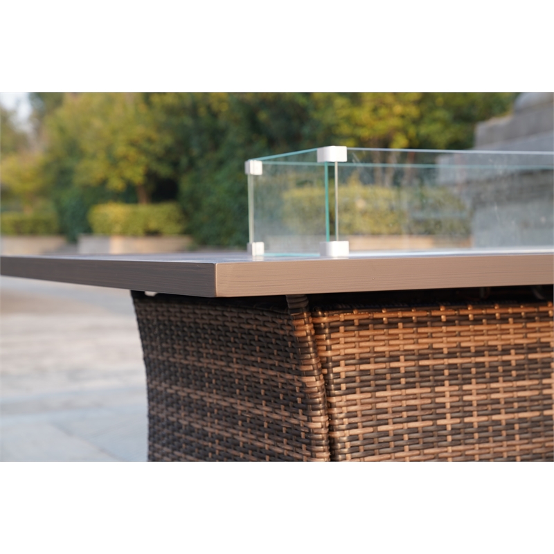 Brown Rattan and Aluminium Patio and Outdoor Rectangle Firepit Dining Table