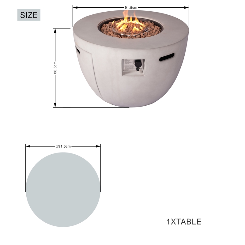 Gray Aluminum Patio and Outdoor Round Firepit Table with Rain Cover