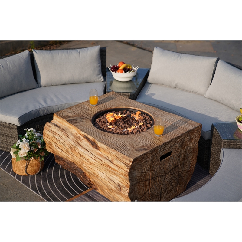 Aluminum Patio and Outdoor Rectangle Firepit in Grain Pattern with Rain Cover