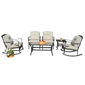 Direct Wicker Patio Garden Metal Seating Set 4 with Beige Cushions