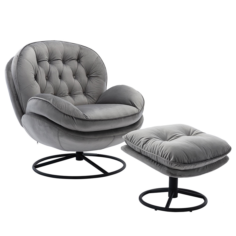 Elizabeth Gray Velvet Living Room Accent Chair Set with Ottoman