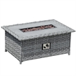 5-Pieces Gray Rattan Patio Sofa Set with Fire Pit Table and Cushions