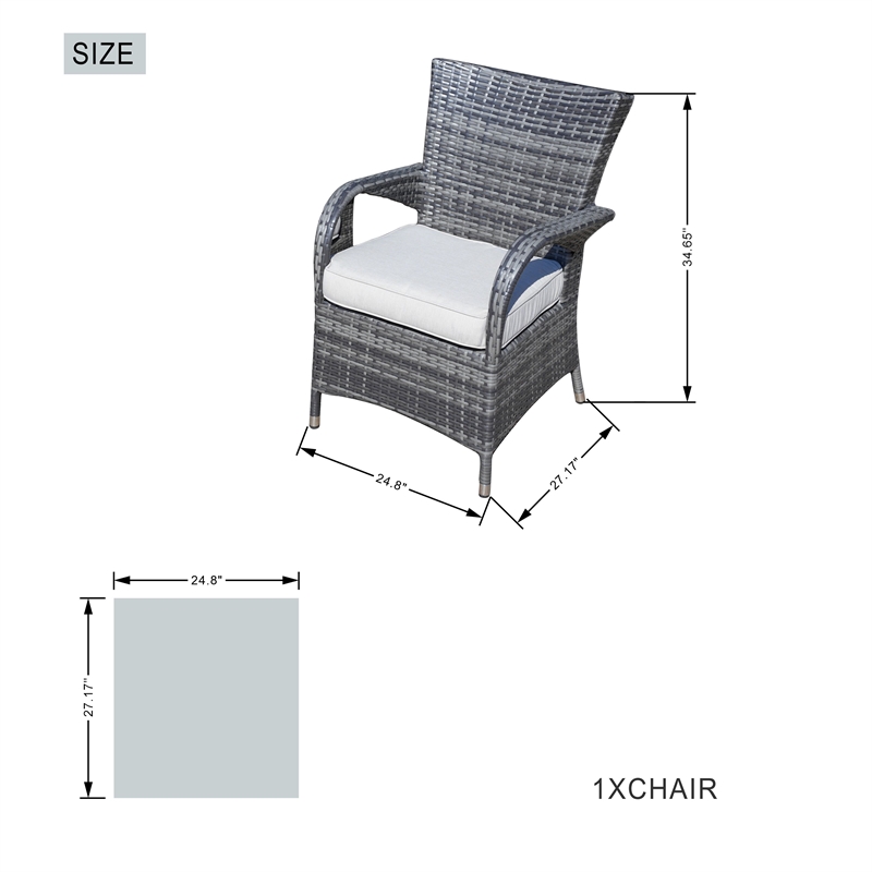 Direct Wicker Patio Outdoor Dining Sets 1 Table with 6PCS Chairs in Gray