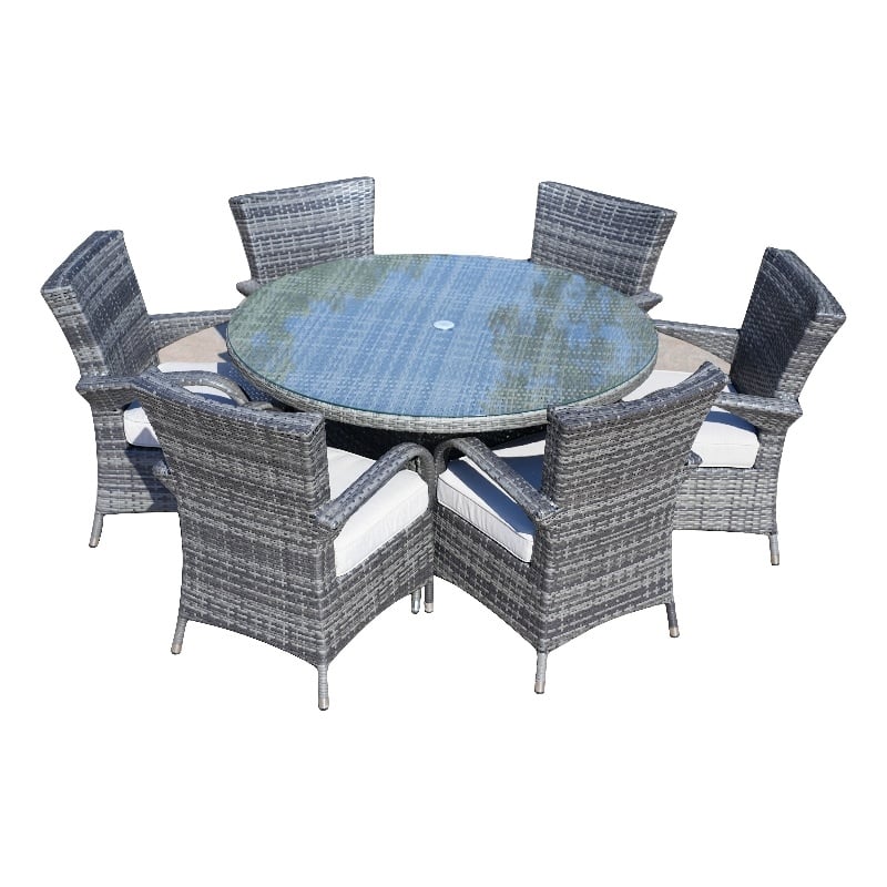 Direct Wicker Patio Outdoor Dining Sets 1 Table with 6PCS Chairs in Gray