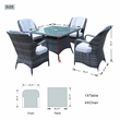 5-Piece Gray Aluminum Outdoor Wicker Square Dining Table Set