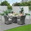 5-Piece Gray Aluminum Outdoor Wicker Square Dining Table Set