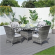 5-Piece Gray Aluminum Outdoor Wicker Square Dining Table Set